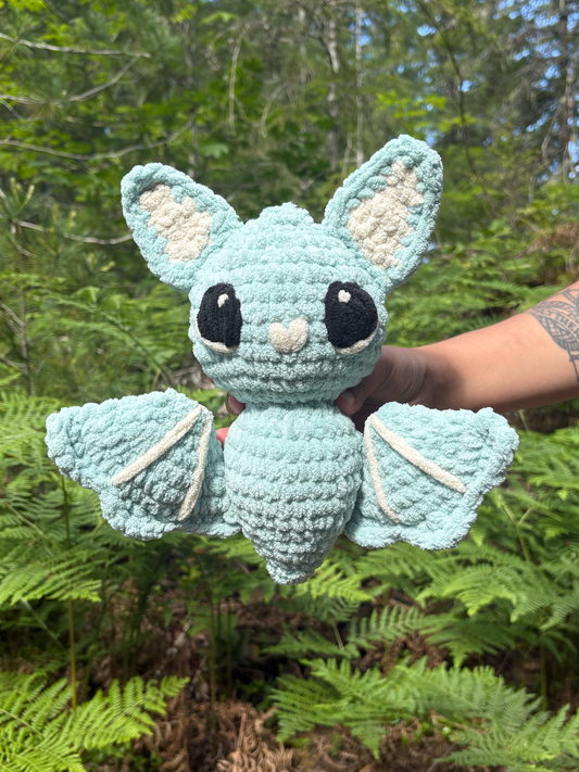 Blue Amigurumi Bat w/ Embroidered Eyes