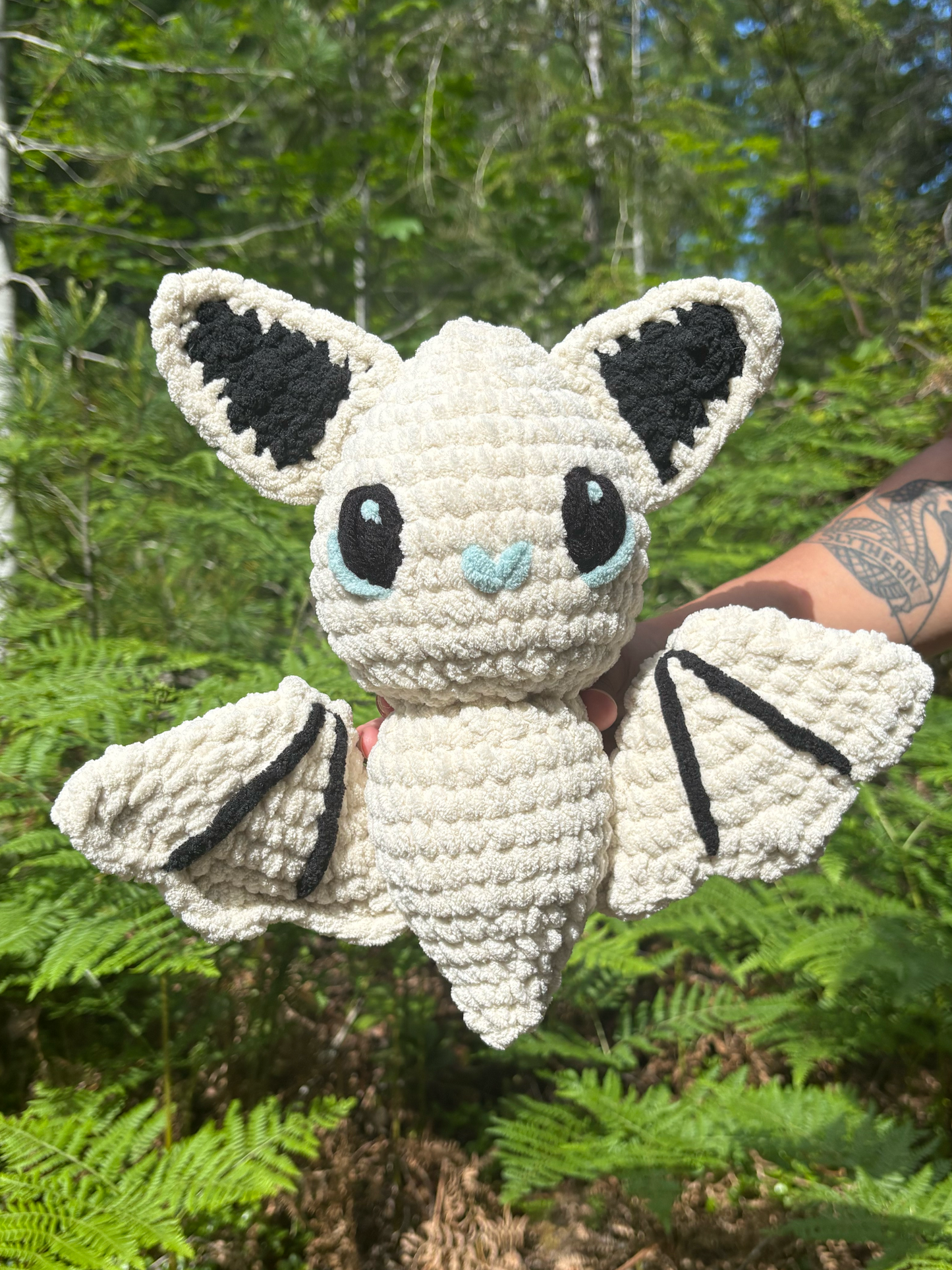 White Amigurumi Bat w/ Embroidered Eyes