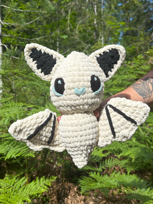 White Amigurumi Bat w/ Embroidered Eyes