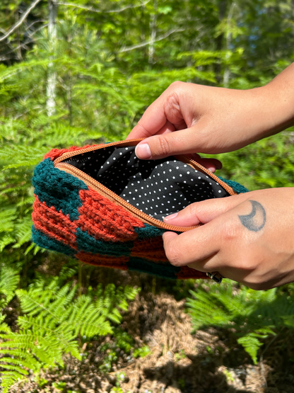 Burnt Orange & Teal Zip Pouch