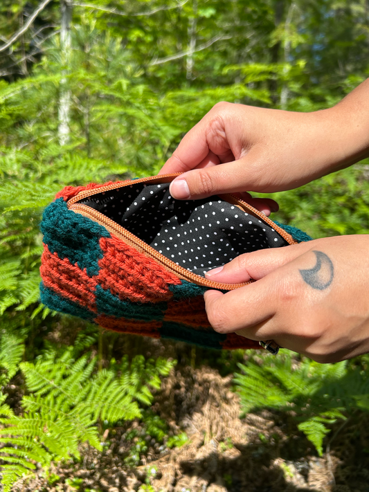 Burnt Orange & Teal Zip Pouch