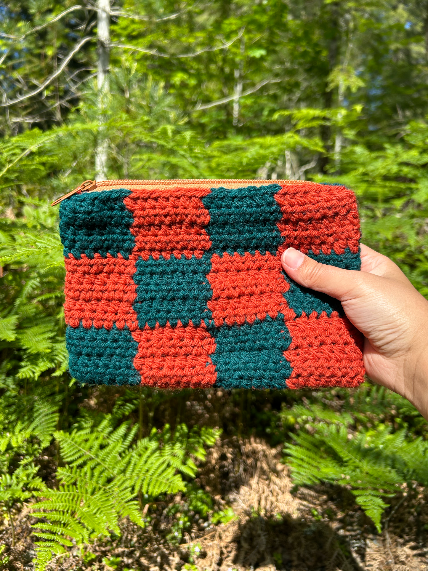 Burnt Orange & Teal Zip Pouch